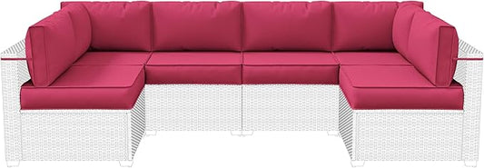14-Piece Outdoor Cushions for Patio Furniture Thick Outdoor Chair Cushions 5" Foam High-Density Water-Resistant Deep Seat Cushion for 6-Seat Sectional Sets Liner&Cover Pink