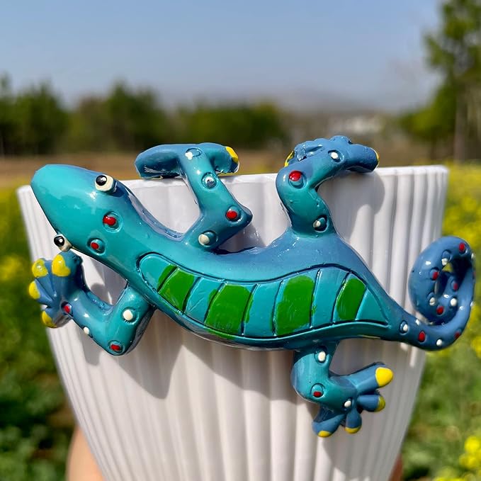 4Pcs Resin Climbing Gecko Flower Pot and Vase Hugger, Planter Edge Accessories, Terrarium Hanger Decorations, Garden Yard Ornaments
