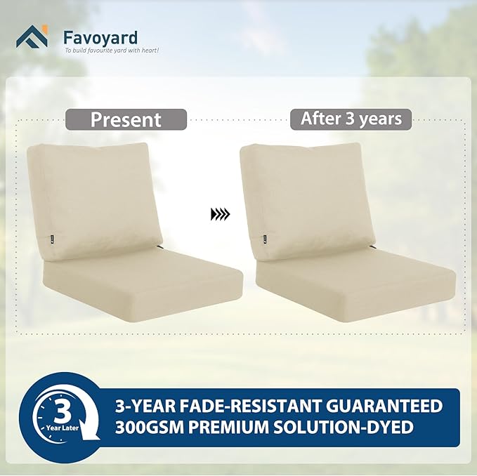 Favoyard Deep Seat Patio Cushions 24 × 24 inch Rainproof & Fadeness Furniture Cushion Set for Outdoor Chair Couch with Polyester-Linen Fabric & Removable Cover, Hidden Zipper and Adjustment Staps