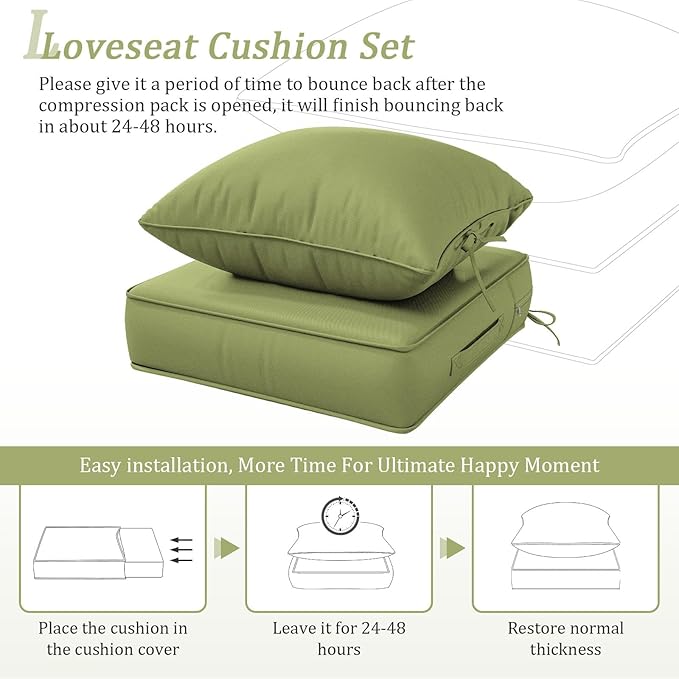 Outdoor Patio Chair Cushions Set 24 L X 24 W X 5 H Waterproof & Fade Resistant Deep Seat and Back Cushions with Removable Covers Outdoor Seat Cushion Set for Chairs and Sofas