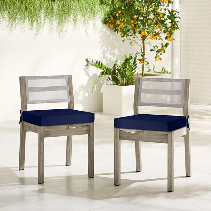 downluxe Waterproof Outdoor Chair Cushions for Patio Furniture, 22" x 22" x 3" Patio Chair Cushion with Adjustable Ties & Portable Handle, Square Outdoor Cushion with Removable Cover, Navy, 2 Pack