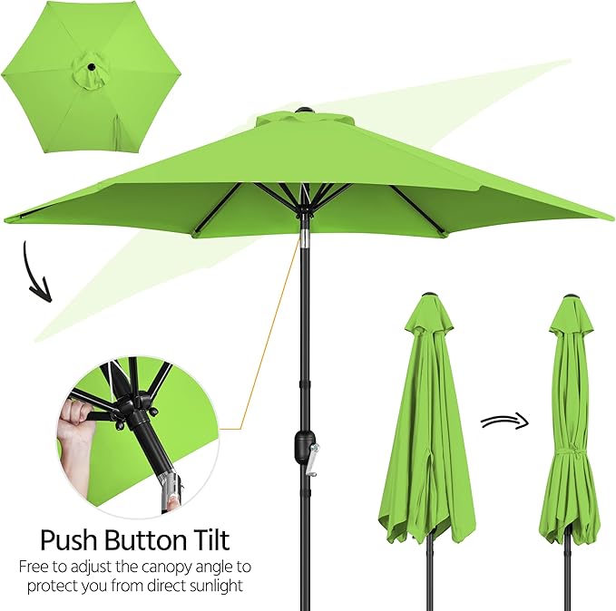 Yaheetech Patio Umbrella, 9FT Outdoor Table Market Umbrella with Push Button Tilt and Crank, Yard Sun Shade with Sturdy Ribs for Garden, Deck, Backyard, Pool, Grass Green