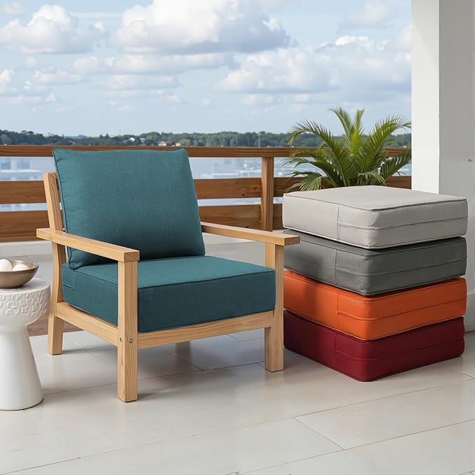Outdoor Chair Cushions Set of 2, Waterproof 24x24 Patio Chair Cushions, 6" Thickened Seat Cushion for Outdoor Furniture, Couch Cushion Replacement, Include 2 Back & 2 Seat Cushions, Thick/PeacockGreen