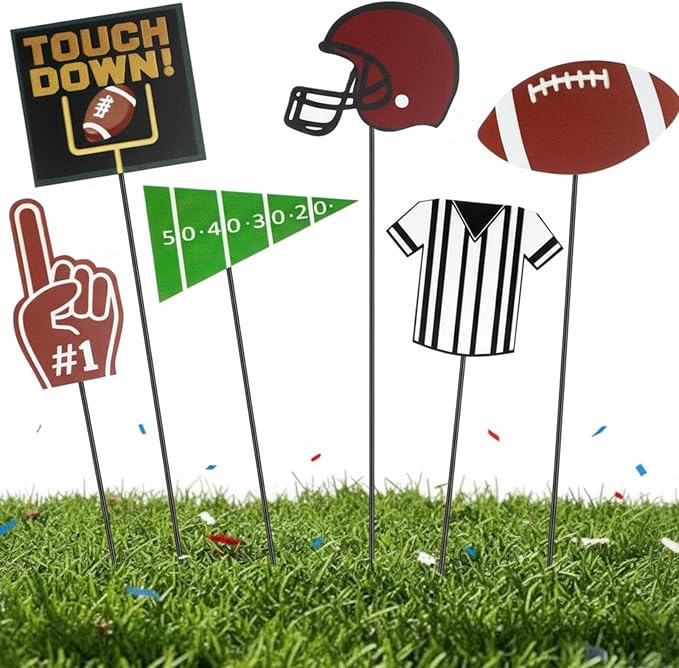 Pickmesh 6 Pcs 12" Football Yard Sign with Stakes Metal Football Helmet Garden Stake Yard Decorations Sport Party Planter Stake for Pot Walkway Pathway Garden Outdoor Decoration