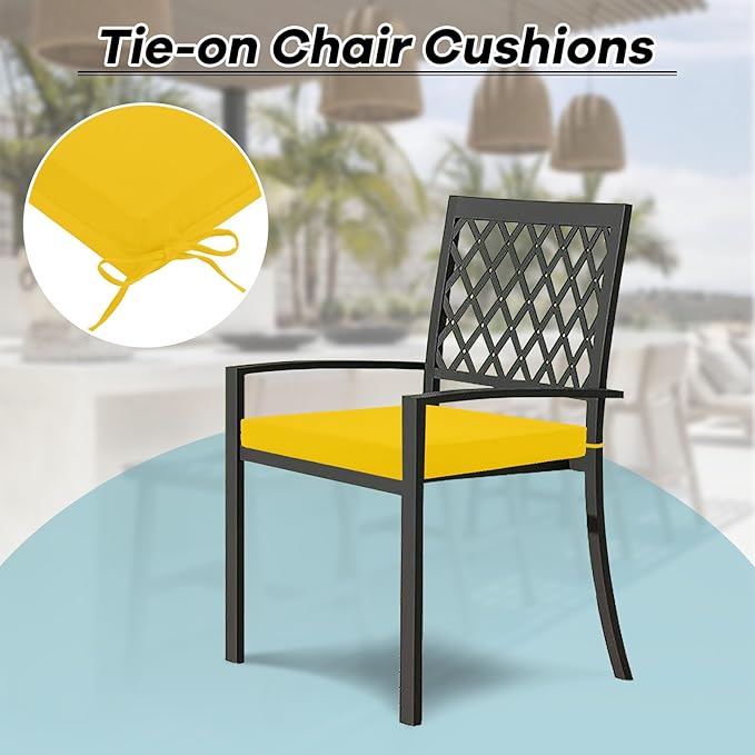 Basic Beyond Outdoor Chair Cushions Set of 4, Square Corner Outdoor Cushions for Patio Furniture, Water Resistant Patio Chair Cushions with 2 Ties, 18.5x16x3, Yellow