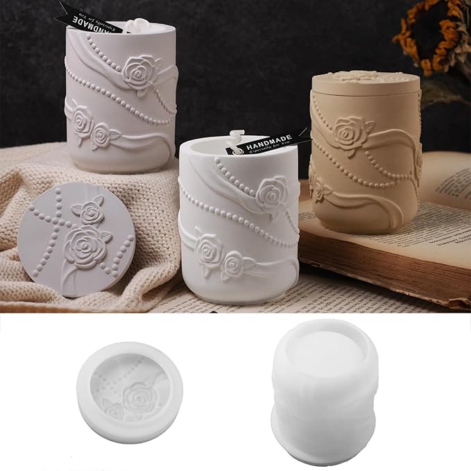 Candle Jar Resin Mold with Lid, Flower Resin Jar Mold for Candle Holder,Resin Casting Molds for DIY Storage Container Candle Holder, Candy Jewelry Container,Home Decor(Rose)
