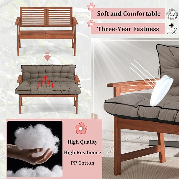 2-3 Seat Swing Replacement Cushion, Outdoor Bench Cushions with Backrest Thicken 4", Patio Furniture Garden Porch Loveseat Glider Pad Anti-Fading Waterproof (Khaki, 40x63in-thicken)