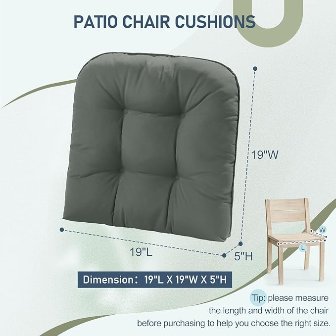 downluxe Outdoor Chair Cushions Set of 2 for Patio Furniture, Waterproof Tufted Overstuffed Patio Furniture Cushions, Memory Foam Outdoor Seat Cushion, 19" X 19" X 5", Dark Grey