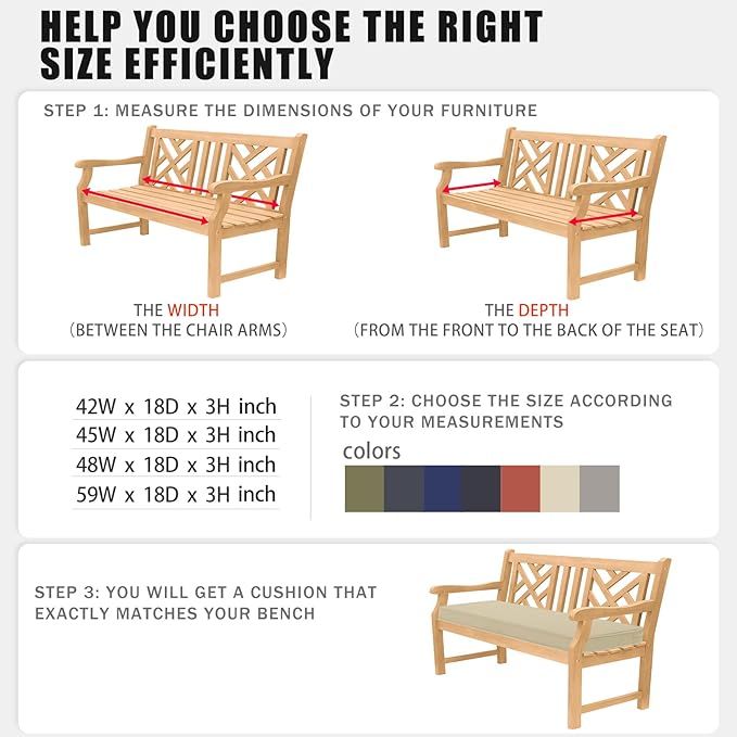 Favoyard Outdoor Bench Cushion 59 x 18 Inch Waterproof Patio Furniture Cushions 3-Year Color Fastness Garden Sofa Settee Couch Swing Pads with Handle and Adjustable Straps, Beige