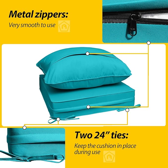 AAAAAcessories Outdoor Deep Seat Cushions, Waterproof, Fade-Resistant Patio Furniture Replacement Cushions, Set of 4, 24" x 24" x 5",Turquoise Blue