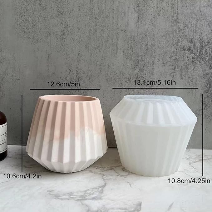 Vertical Stripes Wide Mouth Flower Pot Silicone Mold Succulent Planter Vase Cactus Concrete Mold Epoxy Resin Candle Pen Holder Plaster Cement Clay Mould
