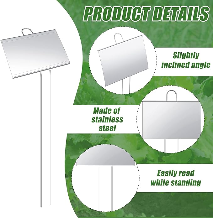 Landhoow 6 Pcs Large Garden Plant Markers Metal Plant Labels Sign 6'' x 8'' with 13'' Stake Weatherproof Waterproof Garden Sign for Outdoor Seedlings Herbs Vegetable Greenhouse, Silver