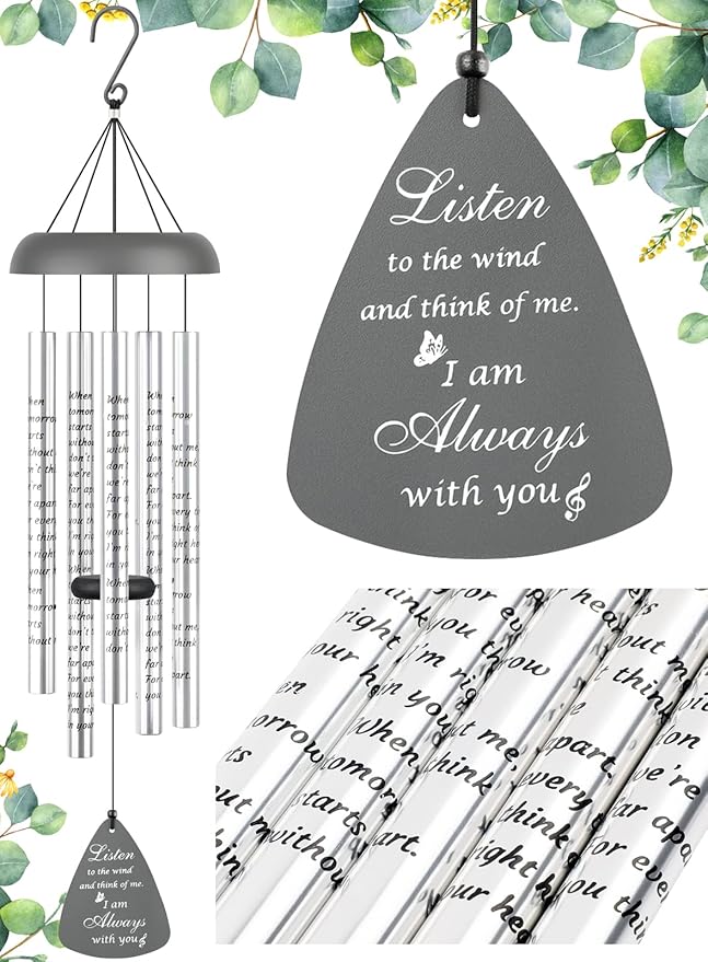 Memorial Gifts Wind Chimes for Outside - Sympathy Wind Chimes for Loss of Loved One Prime, Bereavement Gifts in Memory of Loved One, Sympathy Gift for Loss of Mother Father Condolence Remembrance,Gray