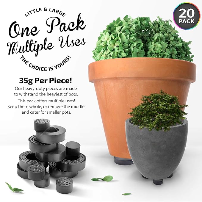 The Garden Gecko Little & Large Invisible Pot feet for Outdoor Plant pots and Flowers | A Plant Caddy with Floor Grip | 20 Pack Dual Size