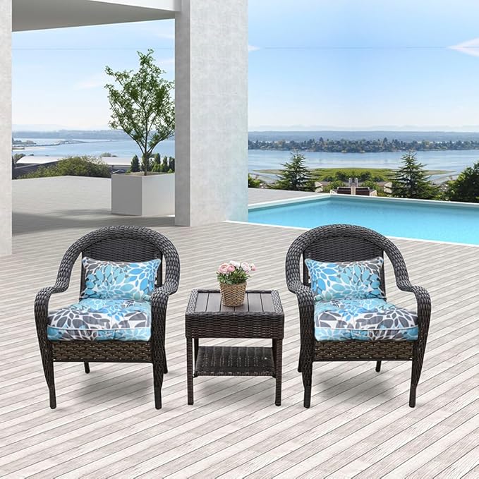JMGBird Outdoor Chair Cushions, Pack of 2 Patio Seat/Back Cushions 19" x 19" with Ties for Patio Furniture Chairs Home Garden Decoration