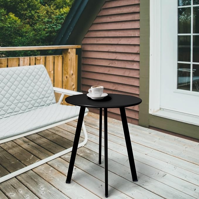 Outdoor Side Table, Weather Resistant Patio Small Side Table Outdoor Indoor Round Metal Steel Small Table, Waterproof End Table for Garden Balcony Yard, Black