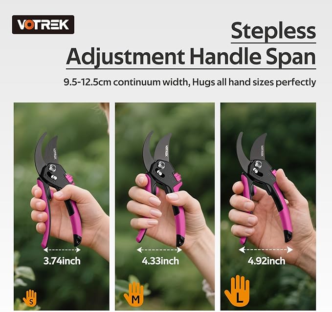 Pruning Shears for Gardening, [Patented Stepless Handle Opening] - Garden Scissors with Ultra-Sharp SK5 Steel for Weak Hand, Universal Fit for All Hand Sizes, Effortlessly Cuts 1-Inch Branches