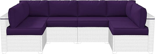 14-Piece Outdoor Cushions for Patio Furniture Thick Outdoor Chair Cushions 5" Foam High-Density Water-Resistant Deep Seat Cushion for 6-Seat Sectional Sets Liner&Cover Purple