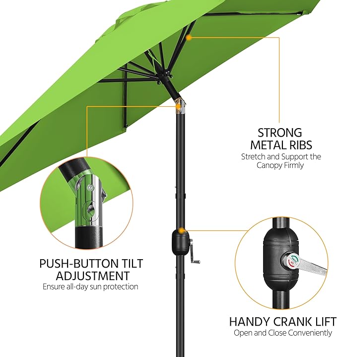 Yaheetech Patio Umbrella, 9FT Outdoor Table Market Umbrella with Push Button Tilt and Crank, Yard Sun Shade with Sturdy Ribs for Garden, Deck, Backyard, Pool, Grass Green
