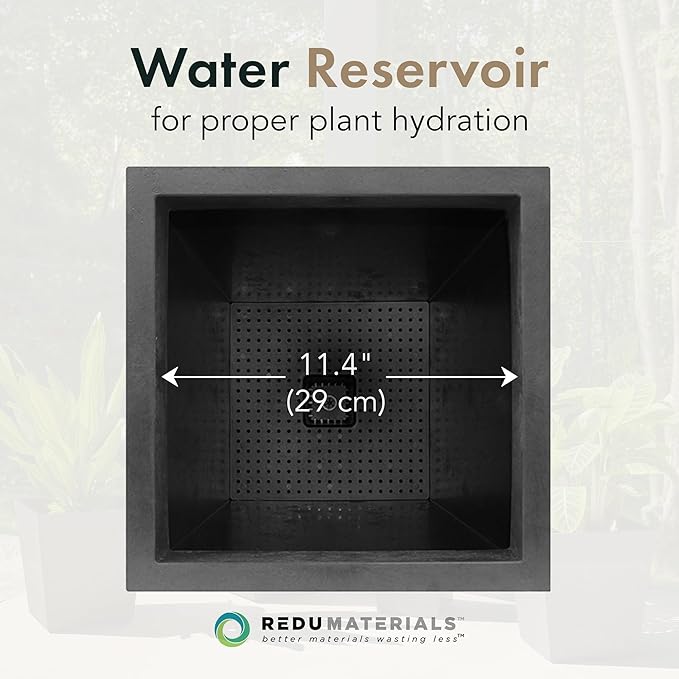 Tierra Verde Indoor & Outdoor Self-Watering Square Planter, Citadel Stucco, 13.5" x 26", Black - Planting Containers for Plants and Flowers - Gardening and Landscaping Accessories