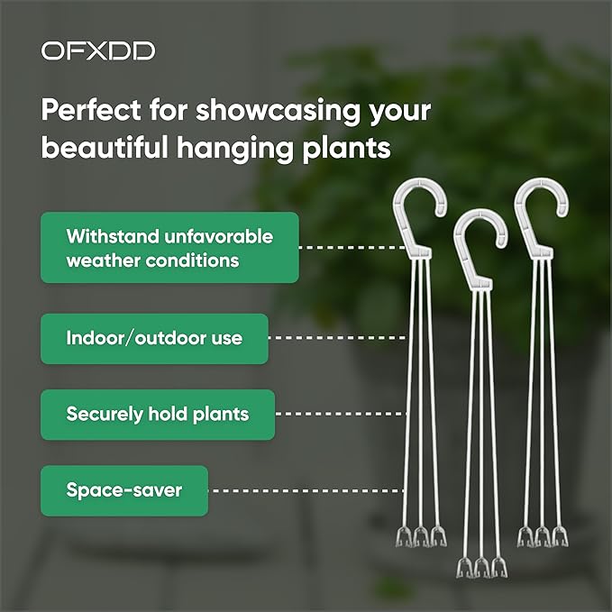 Plant Hangers - Pack of 3 - Plastic Flower Basket Hanging - Decorative Plants Pots with Hook - Outdoor Planters Lantern Hanger
