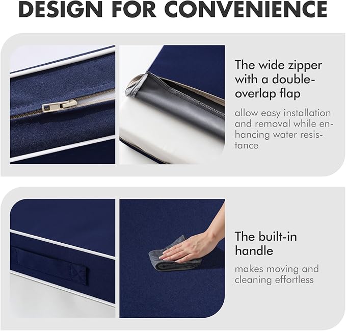 MIULEE Navy Outdoor Seat Cushion 22x22 Inch Waterproof & 3 Year Fade Resistant Deep Seat and Back Cushion for Patio Furniture Chair Sofa Couch with Handle and Adjustable Straps