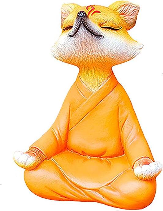 Meditating Buddha Fox Statue Resin Zen Animal Sculpture Yoga Figurine Indoor Outdoor Fengshui Decor for Patio Garden Yard Lawn Tabletop Planter Ponds Pot Bookshelf Spiritual Gifts Ornaments Orange
