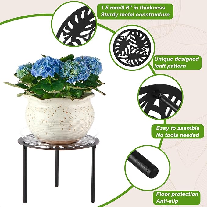 5-Pack 12” Heavy-duty Metal Plant Stands Large Flower Pot Holder for Indoor Outdoor Rust-proof Iron Potted Planter Stand Modern Round Corner Stand Shelf for Living Room Patio Garden Yard Black