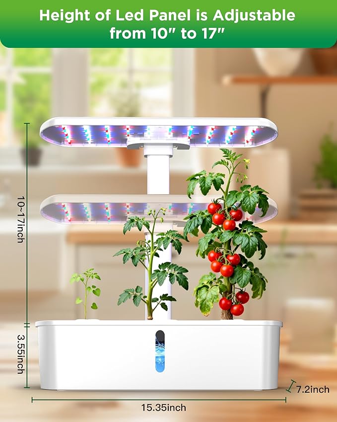 Hydroponics Growing System Kits, Controlled Smart Indoor Garden with LED Grow Light Full Spectrum, 12 Pods Plant Germination Kit, with Mini Quiet Pump, for Vegetables and Herbs, Height Adjustable