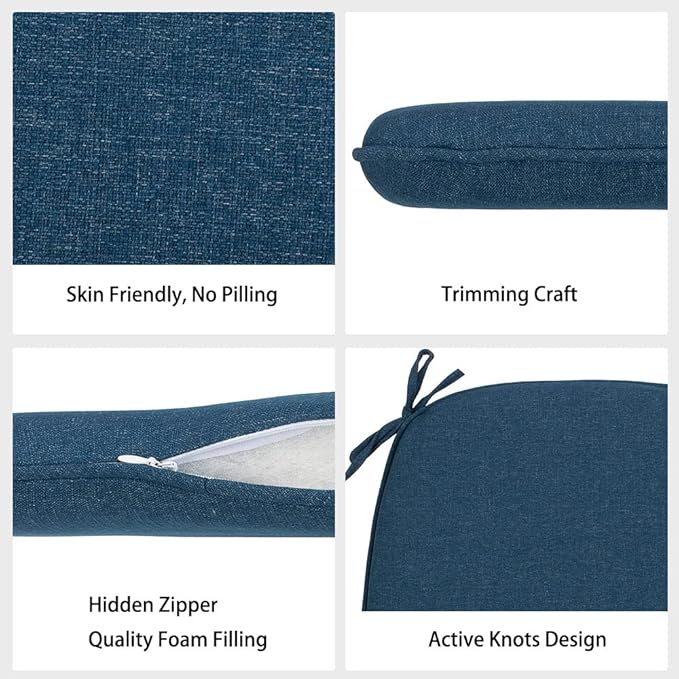 Magpie Fabrics Outdoor/Indoor 17"x16"x2" Chair Cushions with Ties Set of 4, Waterproof All Weather U-Shape Seat Pads Decoration for Patio Garden Furniture Home Office (Dark Blue)