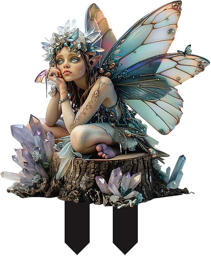 JOYO 11.8''Bohemian Fairy Flower Pot Decoration,Fairy Garden Planter Accessories,2D Acrylic Ground Plug,Fairy Pumpkin Angel Garden Stake for Pot Plants and Garden Yard Lawn Décor (P)