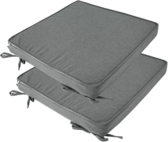 Outdoor Chair Cushions 18x18 Inch,Set of 2,Water Resistant Chair Pads with Ties,Square Seat Cushion 18"x18"x2.5",Patio Chair Cushion for Garden,Backyard Furniture(Dark Gray)