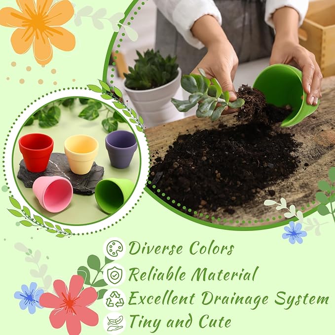 Tioncy 50 Pcs 2 Inch Small Mini Colored Clay Flower Pots with Drainage Hole Succulent Pots for Indoor Outdoor DIY Craft Wedding Favor