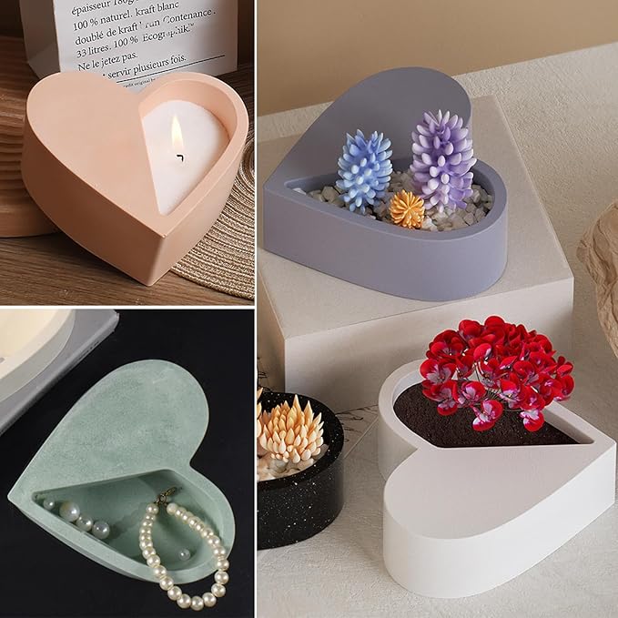 Wehous Large Heart Shape Silicone Planter Molds, Unique Heart Container Casting Mold for Epoxy Resin Concrete Cement, Big Storage Bowl Candle Holder Plant Pot Mold DIY Valentine'S Day Art Crafts Decor