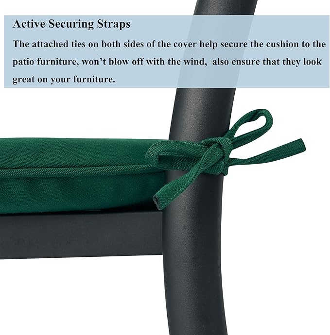 FUNHOME 17"x16"x2" Outdoor Chair Cushions Set of 2, Water Resistant Patio Chair Pads with Ties, Seat Cushions for Home Garden Furniture Decoration-Dark Green