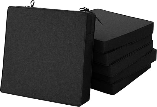 Outdoor Chair Cushions, Water-Resistant & Fade-Resistant, Patio Furniture Square Seat Replacement Chair Pads with Ties Zipper, Removable Cover, Non-Slip Bottom, Set of 6, 24 x 24 Inch, Black