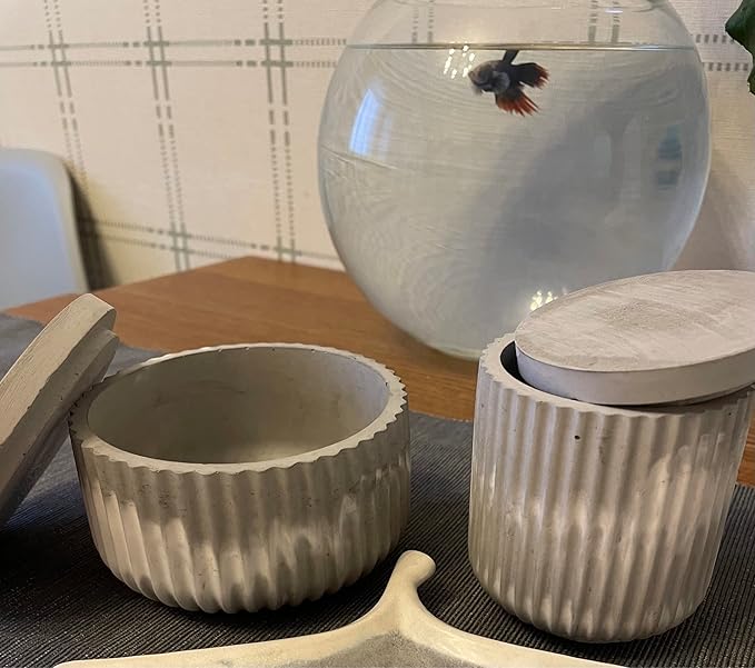 Storage Box With Lids, Silicone Candle Jar Molds Set, Creative Vessels Pot Molds, Concrete Round Stripe With Cover Bottle Making Moulds for Holder Storage (C)