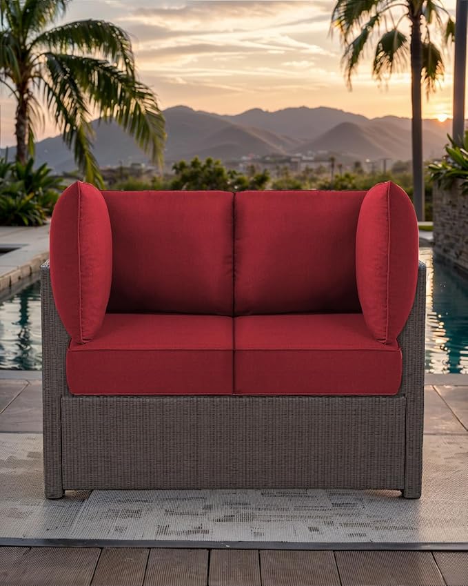 Luxury 24x24x6 Outdoor Corner Cushion 1 Set - Water-Repellent 3-Piece Cushion Set with Zipper for Outside Rattan Wicker Sofa Loveseat Chair Sectional Patio Conversation Sets - Red/Classic
