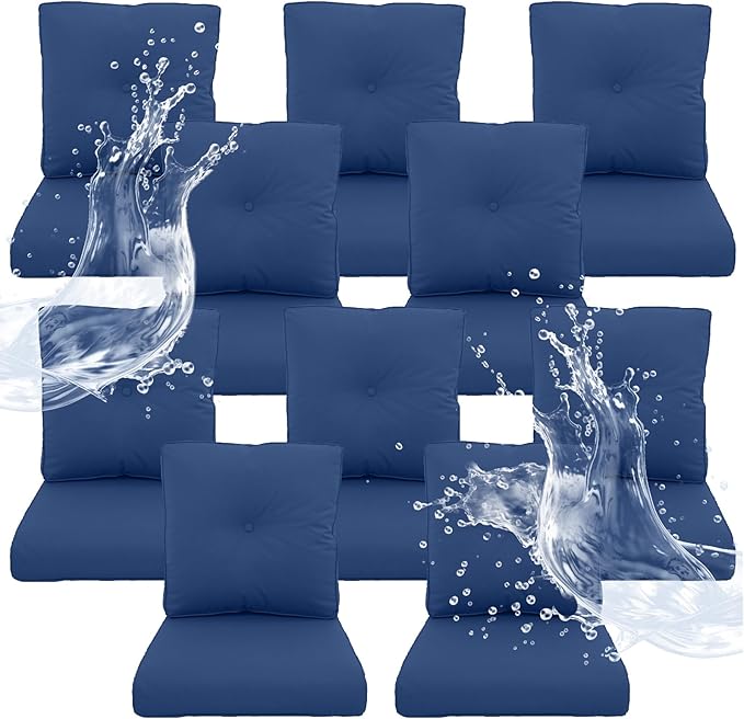 Outdoor Chair Cushions 10 Sets- 22 * 24" Patio Furniture Cushions with Removable Cover, 27D High Density Sponge Filling Outdoor Patio Cushions for Chairs, Rocker, Sofa and Loveseat - Blue