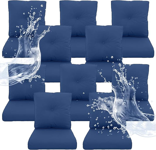 Outdoor Chair Cushions 10 Sets- 22 * 24" Patio Furniture Cushions with Removable Cover, 27D High Density Sponge Filling Outdoor Patio Cushions for Chairs, Rocker, Sofa and Loveseat - Blue