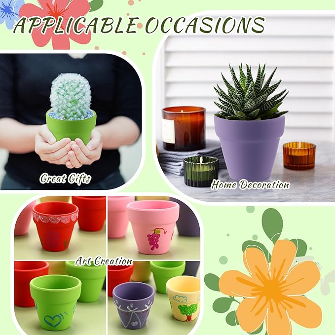 Tioncy 50 Pcs 2 Inch Small Mini Colored Clay Flower Pots with Drainage Hole Succulent Pots for Indoor Outdoor DIY Craft Wedding Favor