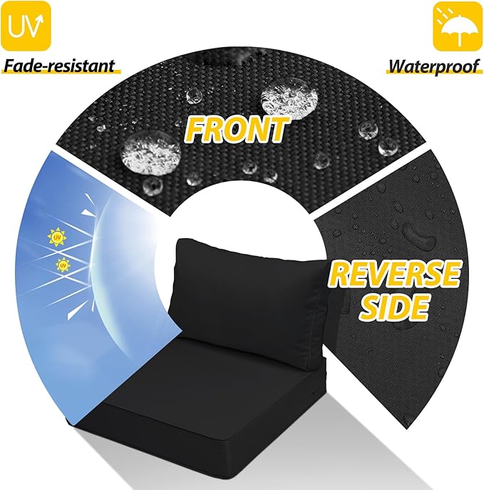 AAAAAcessories Outdoor Deep Seat Cushions, Waterproof, Fade-Resistant Patio Furniture Replacement Cushions, 24" x 24" x 5" + 24" x 13.5", Set of 2, Black