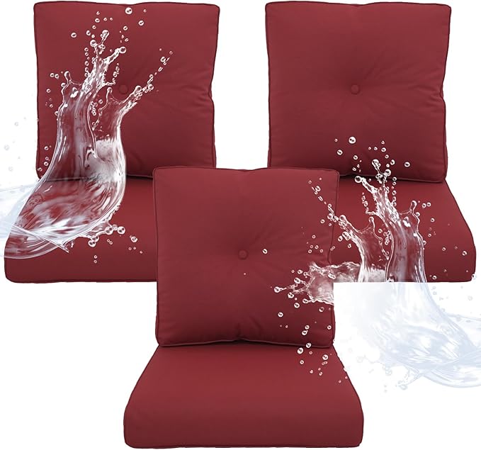Outdoor Chair Cushions 3 Sets - 22 * 24" Patio Furniture Cushions with Removable Cover, 28D High Density Sponge Filling Outdoor Patio Cushions for Chairs, Rocker, Sofa and Loveseat - Red