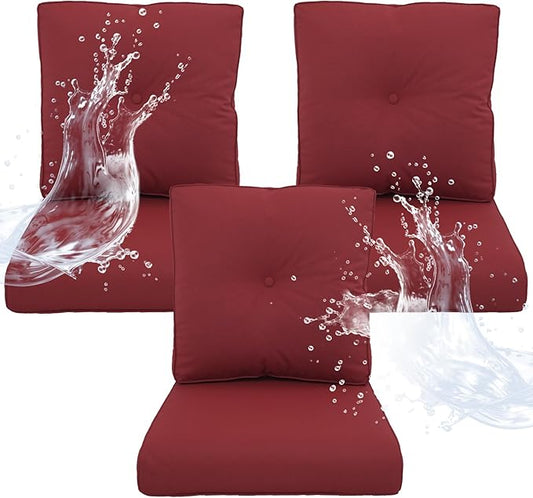 Outdoor Chair Cushions 3 Sets - 22 * 24" Patio Furniture Cushions with Removable Cover, 28D High Density Sponge Filling Outdoor Patio Cushions for Chairs, Rocker, Sofa and Loveseat - Red