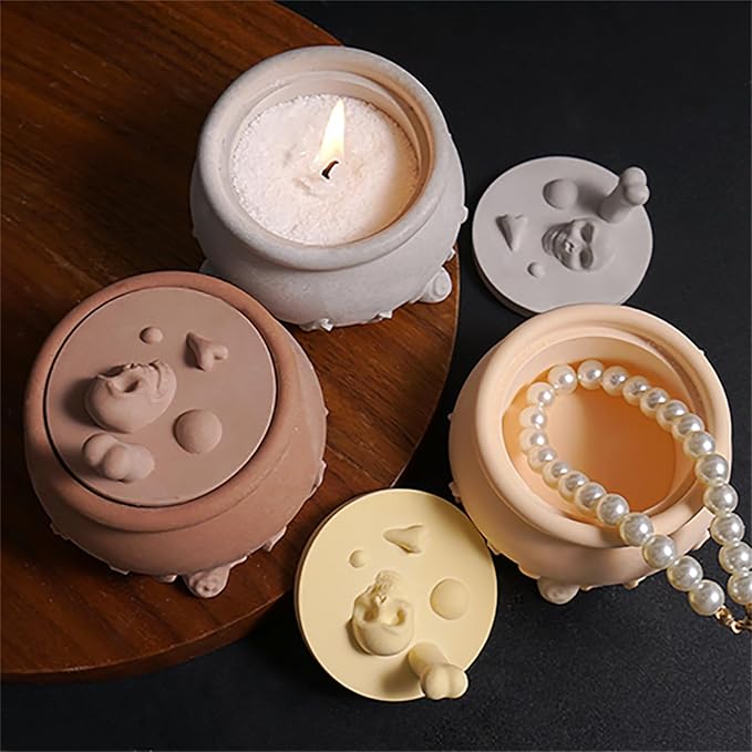 Silicone Jars Molds with Skull Lids for Epoxy Resin Casting, Halloween Candle Molds for Candle Making, 3D Jar Mould for Candy Jewelry Storage Boxes, DIY Candle Holder Crafts for Home Decoration