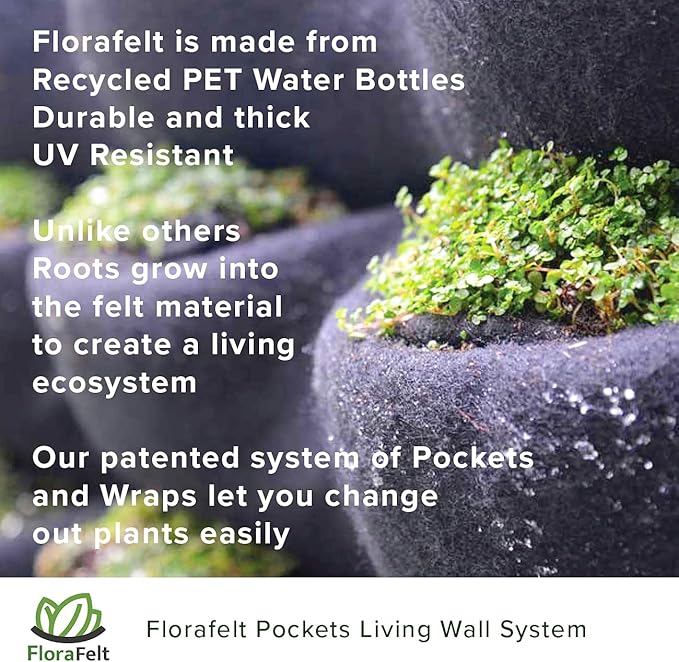12-Pocket Living Wall Planting Modular Vertical Garden System - Rigid Waterproof Panel Kit Includes Water Wicking Root Wraps & Easy Hanging Tabs