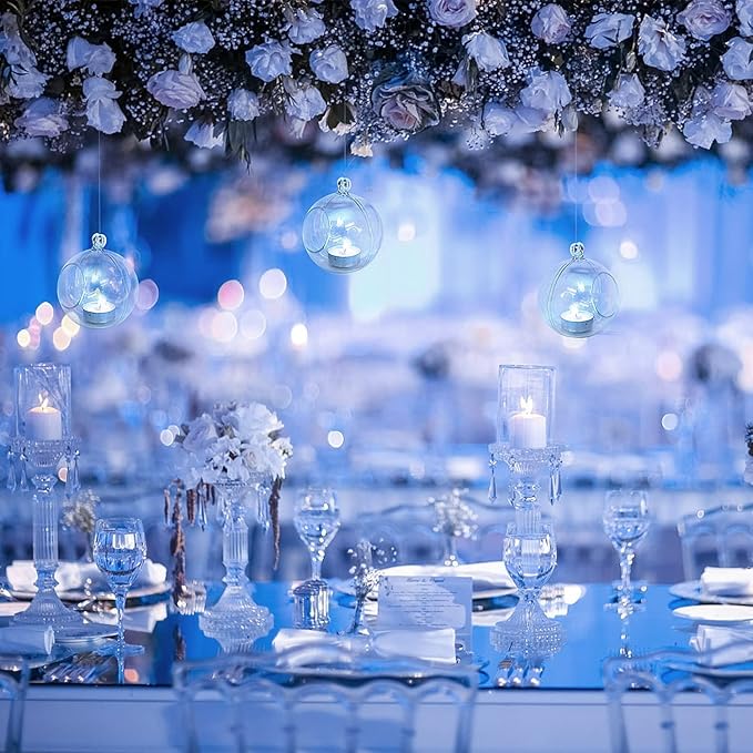 30 Pcs Hanging Candle Holder Clear Plastic Terrarium Globe Hanging Tea Lights Candle Holder for Plants Wedding Christmas Party Centerpiece Decor, 260 Ft Fishing Line, 3.54 inch