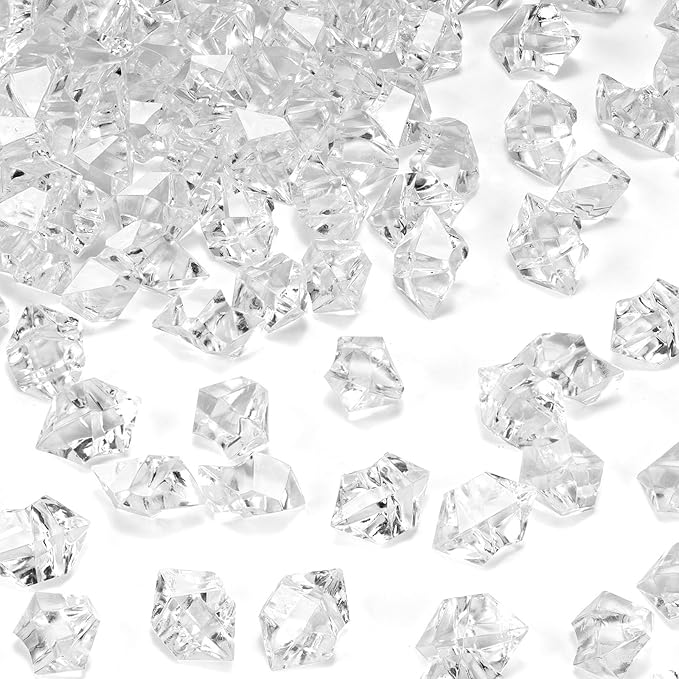 DomeStar 1000PCS Fake Ice, Acrylic Fake Diamonds Vase Filler Plastic Gems Clear Rocks for DIY craft Table Scatter Decor