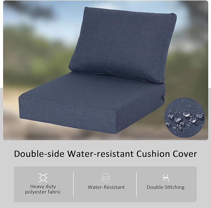23.5"x27" Outdoor Deep Seat Patio Cushions Set of 2, Deep Seat Bottom Resilient Foam Filling Water-Resistant Stain-Resistant UV Resistant Weather Resistant with YKK Zippers, Sky
