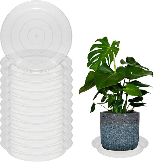 12 Pack 10 Inch Round Plant Saucers for Less 8 Inch Pot Indoors Outdoors Plant Trays for Pots Planter Saucer Plastic Drip Tray Planter Water Tray (Clear, 10"(12pcs))